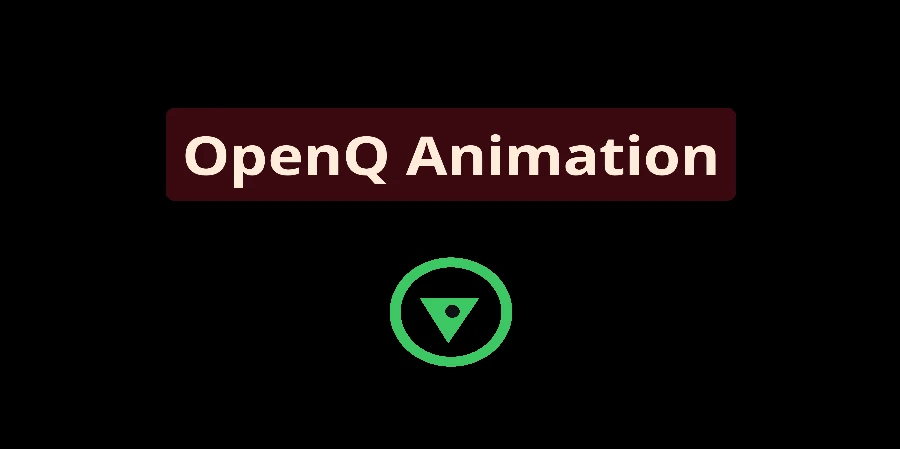 Un escenario con un título animado en ámbar sobre una caja roja redondeada y un logotipo SVG girado del revés y teñido de verde.